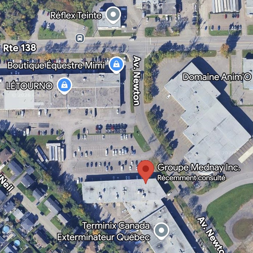 Vue satellite de l'emplacement de Mednay au 945 Av. Newton, Québec